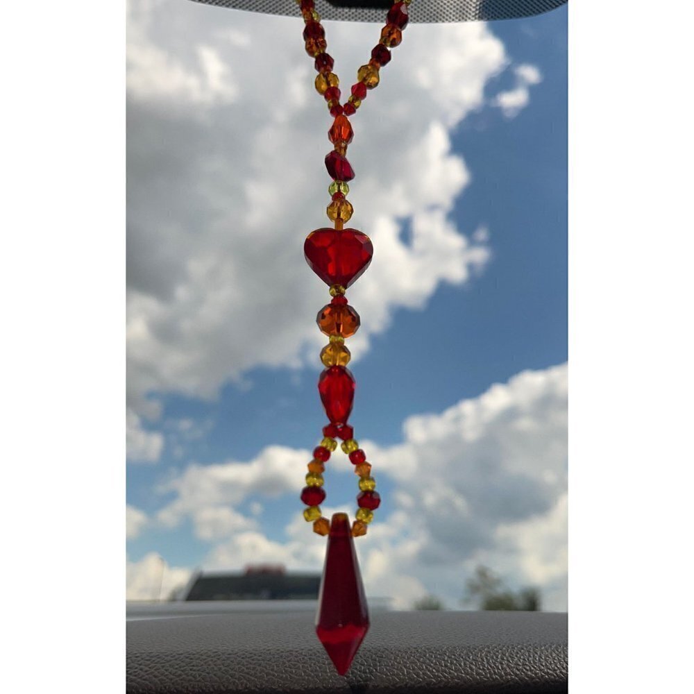 Beaded Suncatcher Rearview Mirror Ornament Yellow Red Crystal Prism Car Charm